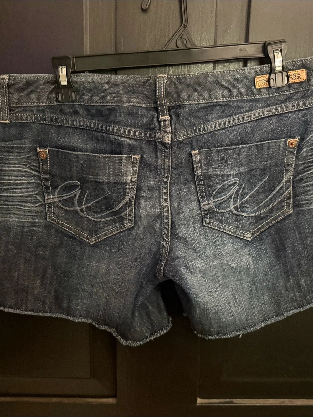 Express Dark Blue Distressed Denim Shorts - Picture 2 of 4